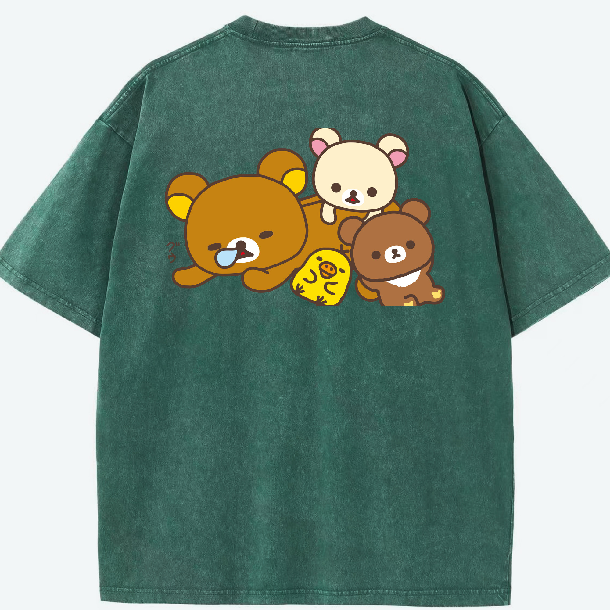 （画像用） リラックマ リラックマ キイロイトリ Rilakkuma Korilakkuma Kiiroitori 綿100% ヴィンテージ風 半袖Tシャツ（背面プリント）